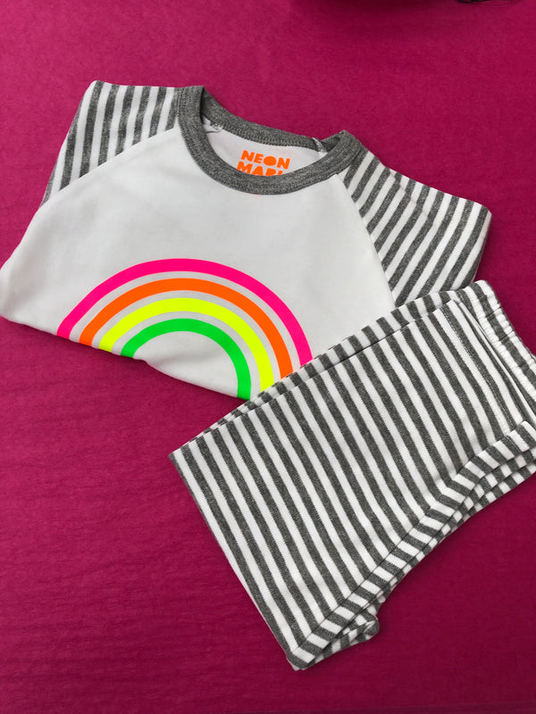 Item 131-133 White/Grey stripe MULTI NEON RAINBOW Kids Pyjamas Age 1-2