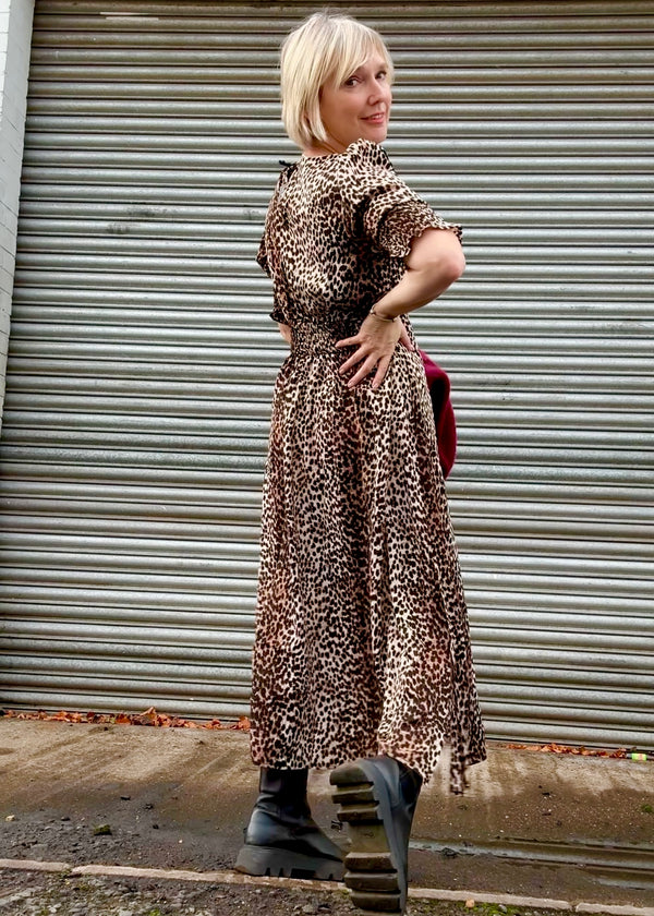 Neutral Leopard Print Midi Dress