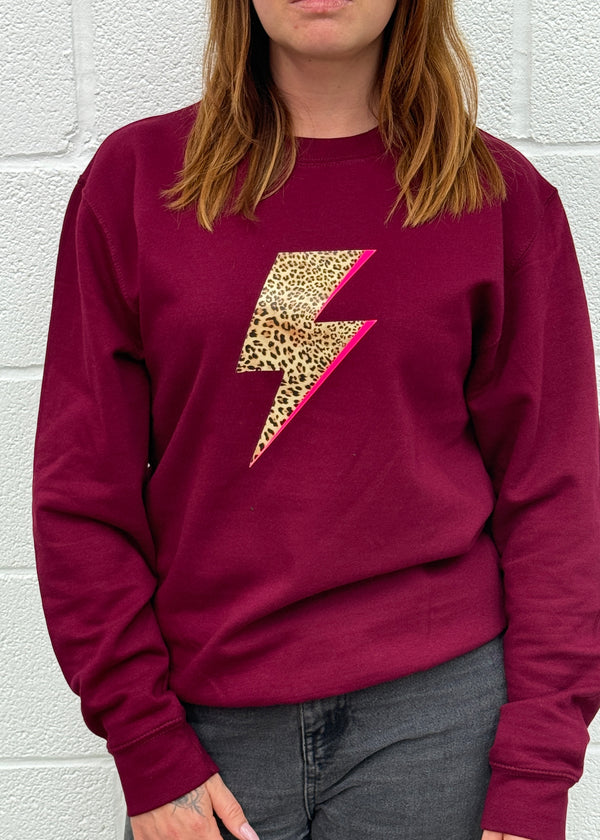 Burgundy Leopard Bolt Flash Sweatshirt