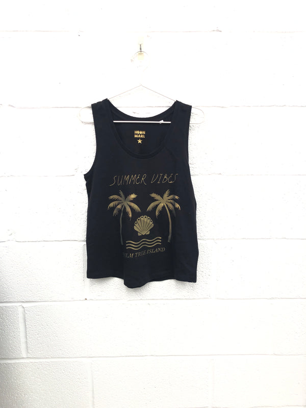 Item 154 Black GOLD SUMMER VIBES Tank Vest Size S