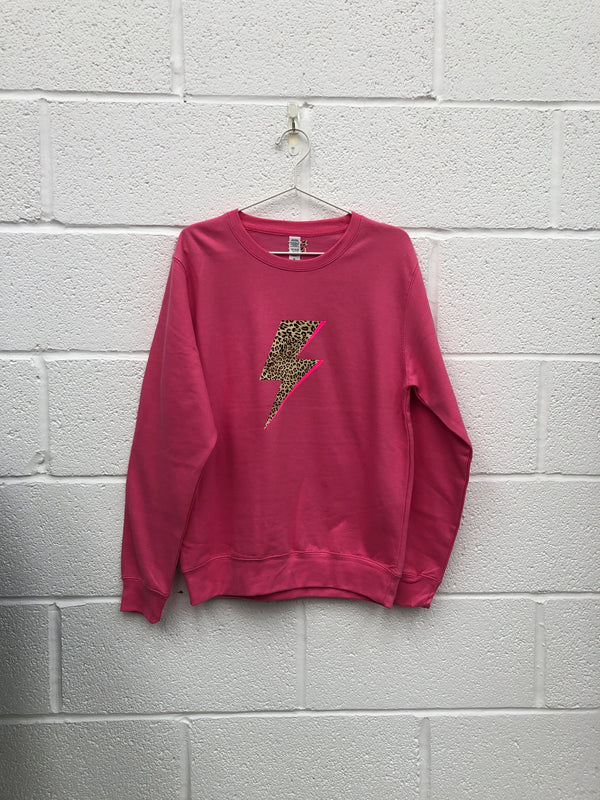 Item 43-44 Candy Pink LEOPARD BOLT FLASH Sweatshirt Size S