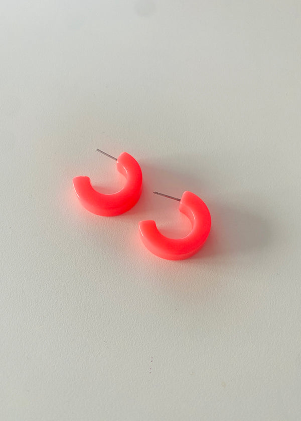 Neon coral hoop earrings