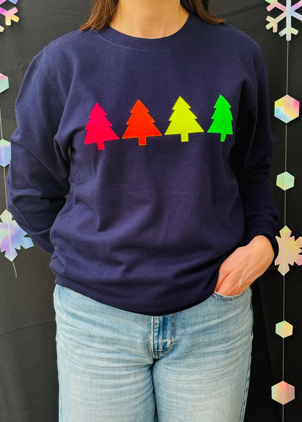 Christmas Navy NEON TREES sweatshirt