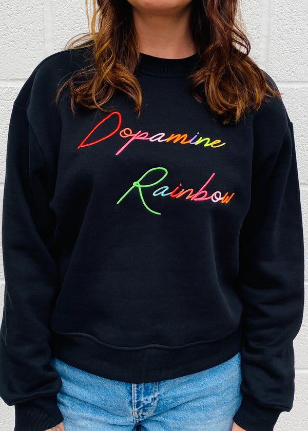 Black Embroidered Dopamine Rainbow slogan sweatshirt
