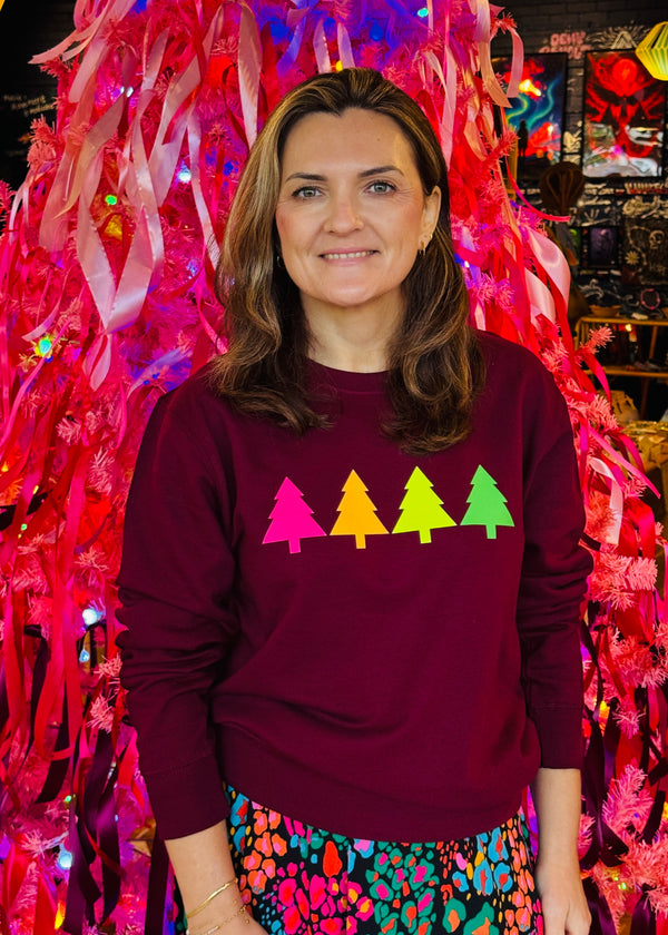 Christmas Burgundy NEON TREES sweatshirt