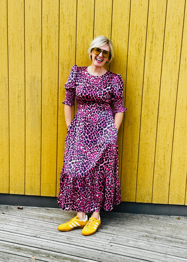 Pink Satin Leopard Print Dress