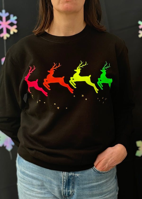 Christmas Black NEON REINDEER sweatshirt