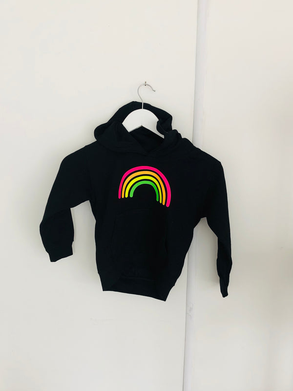 Item 87 Black MULTI NEON RAINBOW Hoodie Age 3-4