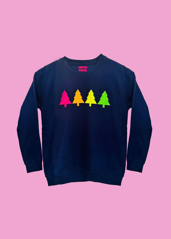 KIDS Navy Christmas NEON XMAS TREES sweatshirt