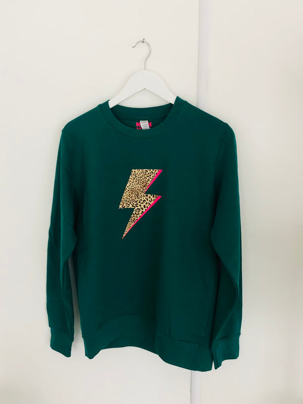 Item 82 Rainforest Green LEOPARD BOLT FLASH Sweatshirt Size XS