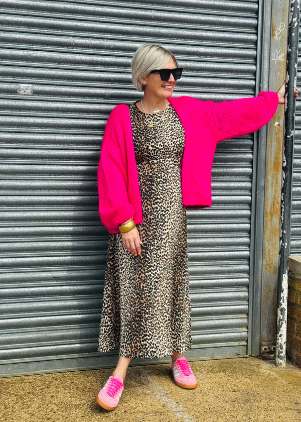 Neon pink mohair blend cardigan