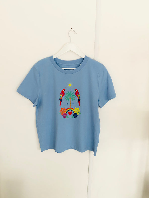 Item 166 Baby Blue TROPICAL RAINBOW T-Shirt Size M
