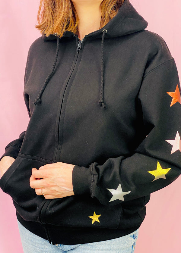 Multi Metallic Star Sleeve zip up hoodie