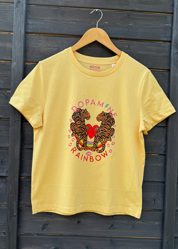 Butter yellow Dopamine Rainbow t shirt