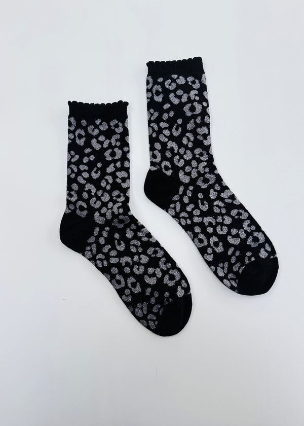 Black silver leopard glitter socks
