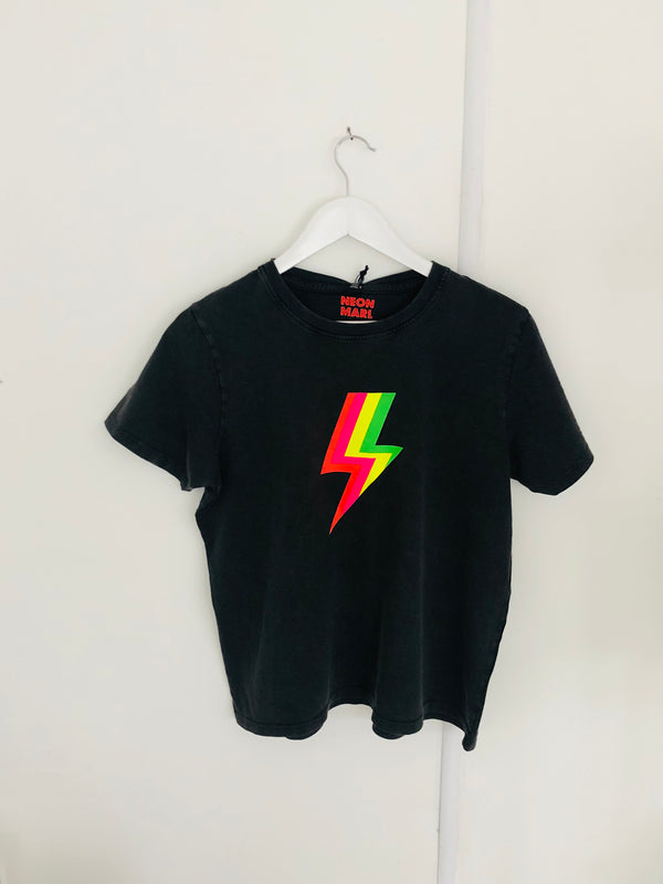 Item 190-191 Black RAINBOW BOLT Stonewash T-Shirt Size L