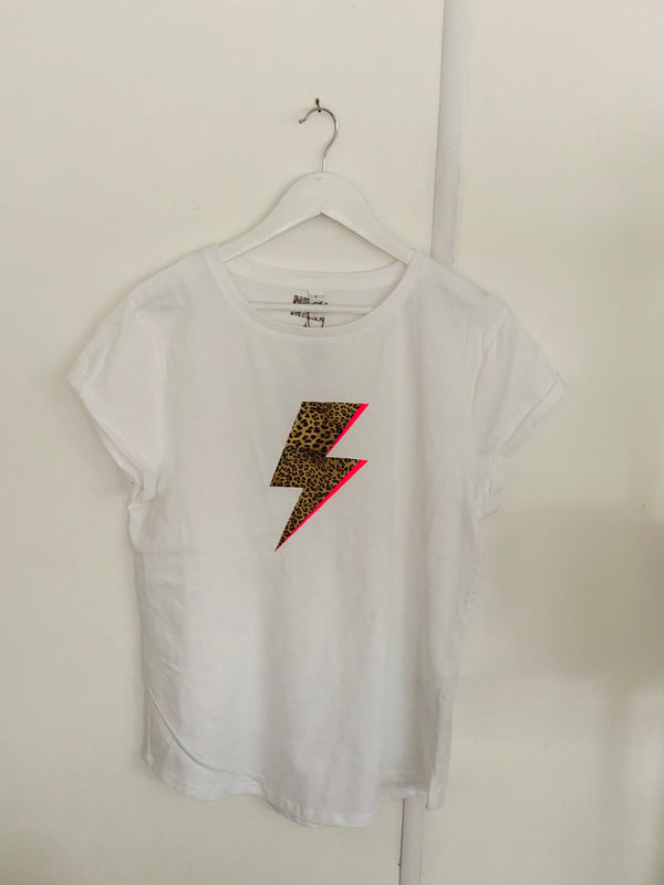 Item 172 White LEOPARD BOLT FLASH T-Shirt Size XL