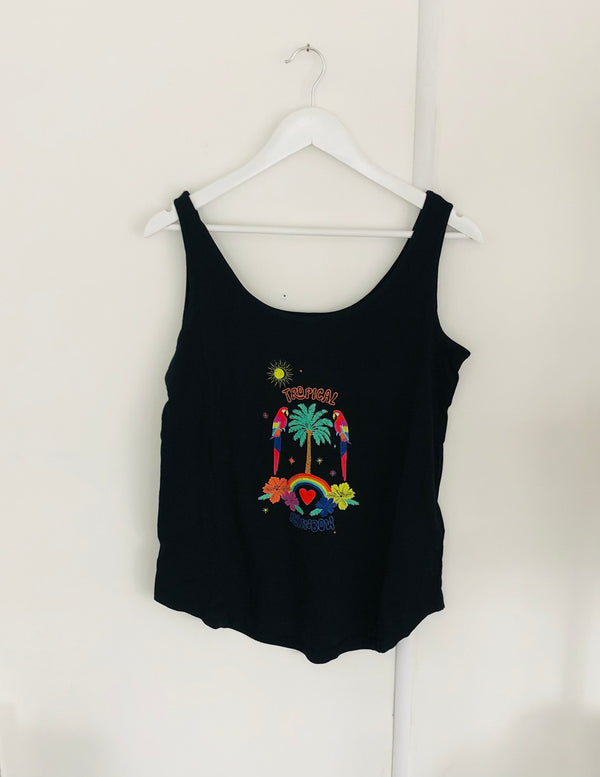 Item 45 Black TROPICAL RAINBOW Vest Size S