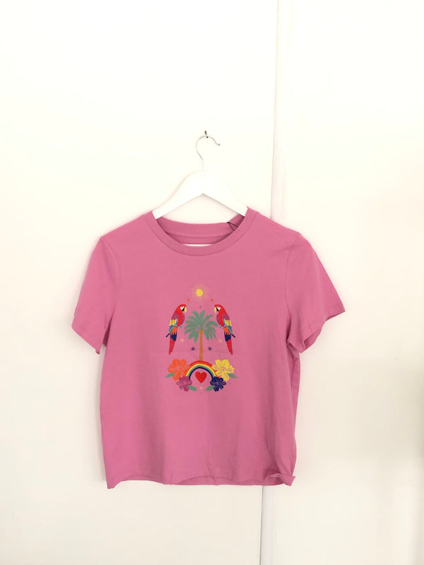 Item 157 Bubblegum Pink TROPICAL RAINBOW T-Shirt Size S