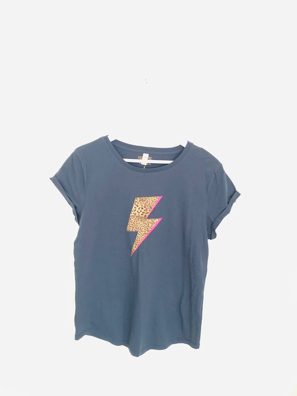 Item 168 Soft Navy LEOPARD BOLT FLASH T-Shirt Size M
