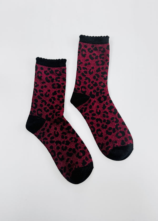 Burgundy leopard glitter socks