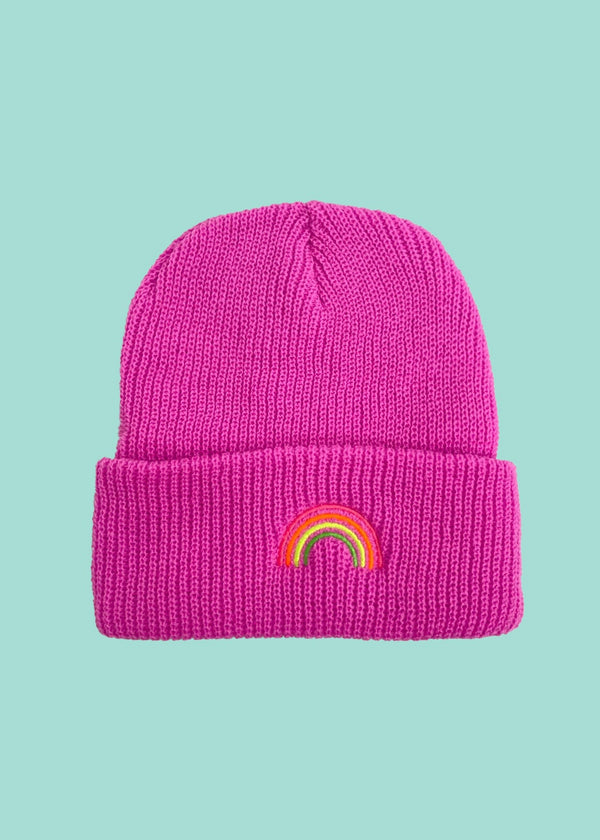 Bubblegum pink Neon Marl Rainbow beanie hat
