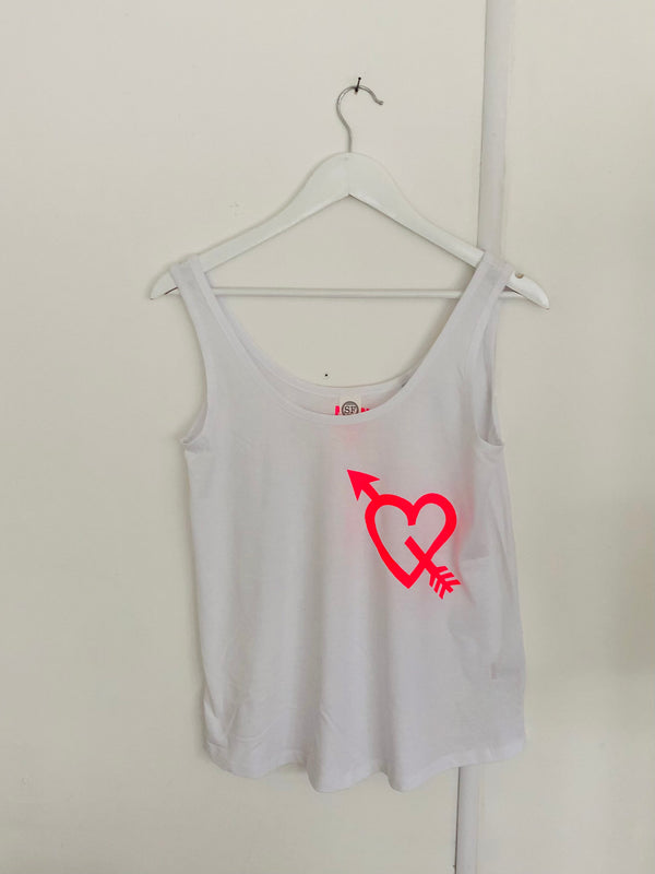 Item 204 White NEON PINK CUPID HEART Vest Size M