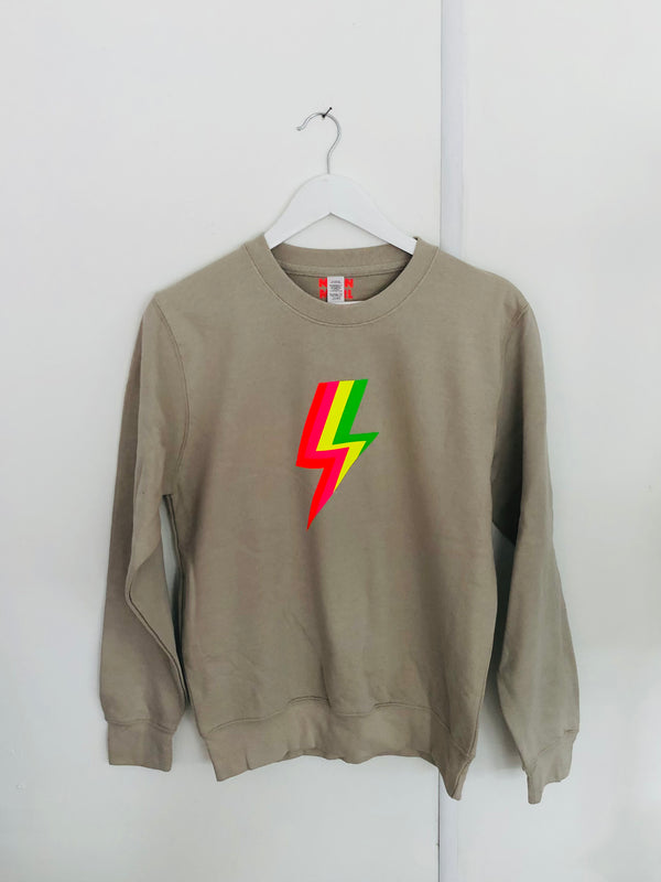 Item 133 Stone NEON RAINBOW BOLT Sweat Size XS