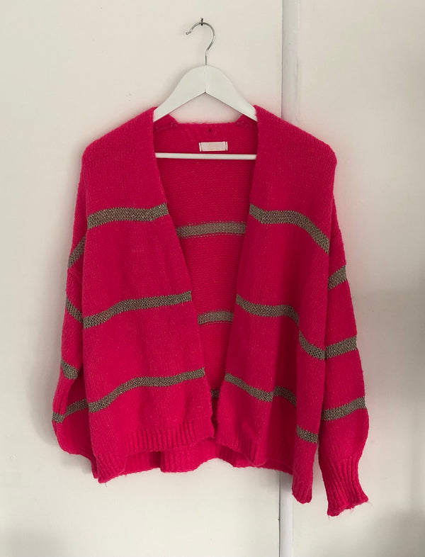 Item 46 Pink and Gold Stripe Cardigan One Size