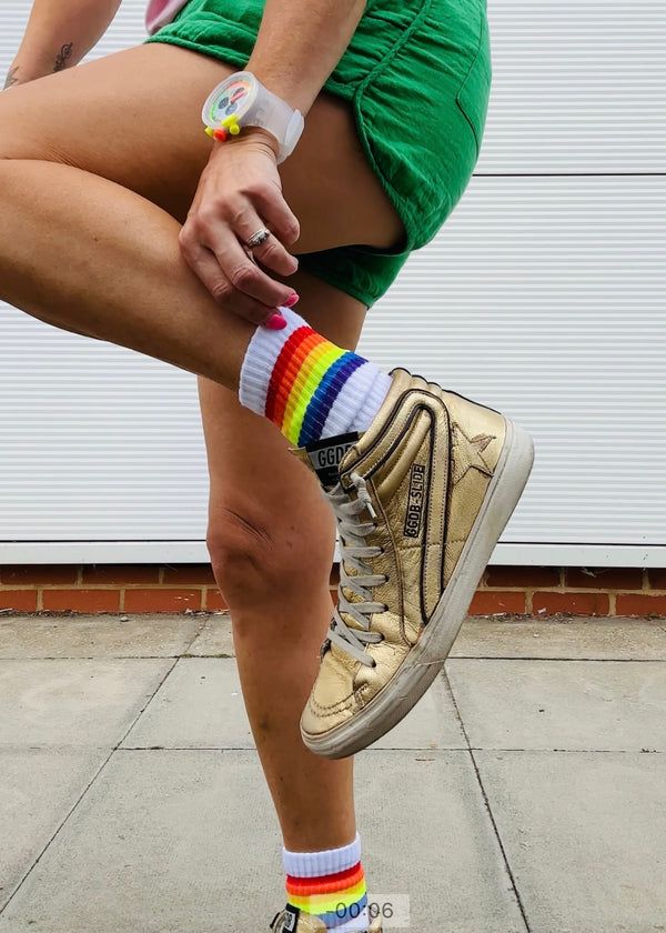 Rainbow Hem Striped Sports Socks