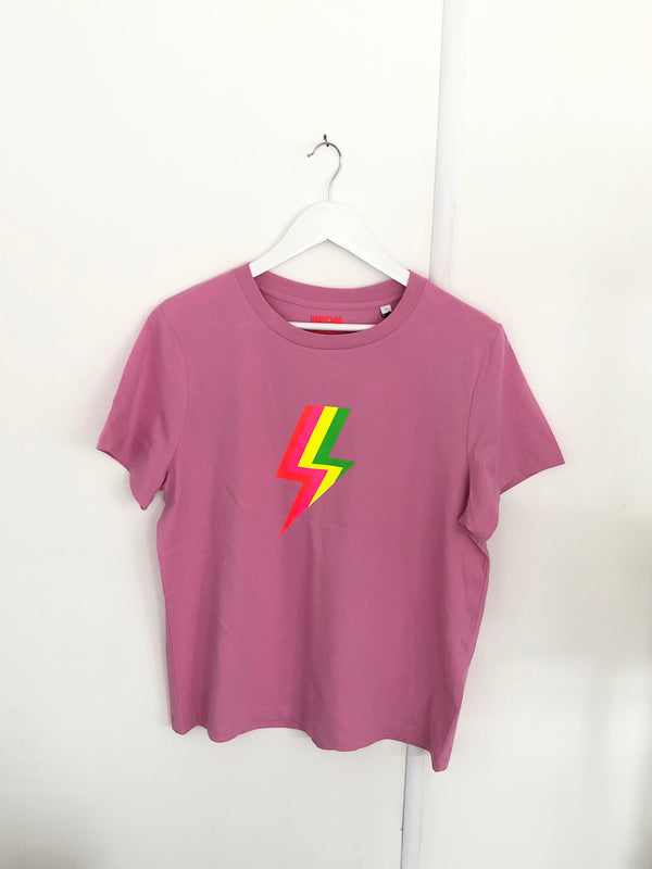 Item 160 Bubblegum Pink RAINBOW BOLT T-Shirt Size L