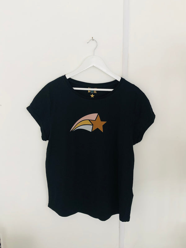 Item 177 Black METALLIC SHOOTING STAR T-Shirt Size XL