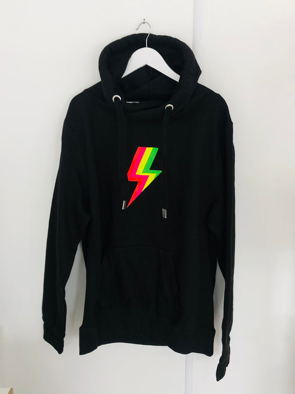 Item 109 Black RAINBOW BOLT Cowl Hoodie Size XL