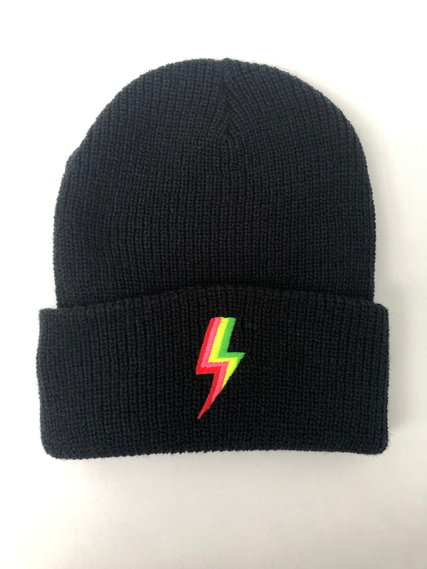 Black Rainbow Bolt Beanie