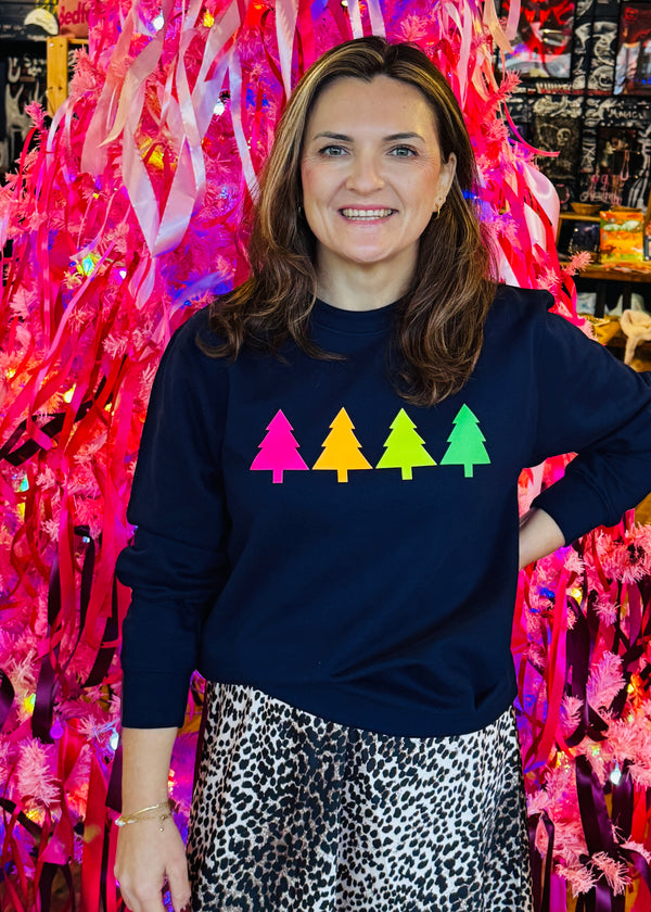 Christmas Navy NEON TREES sweatshirt