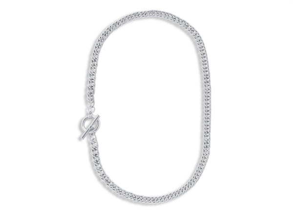 Silver curb chain t bar necklace