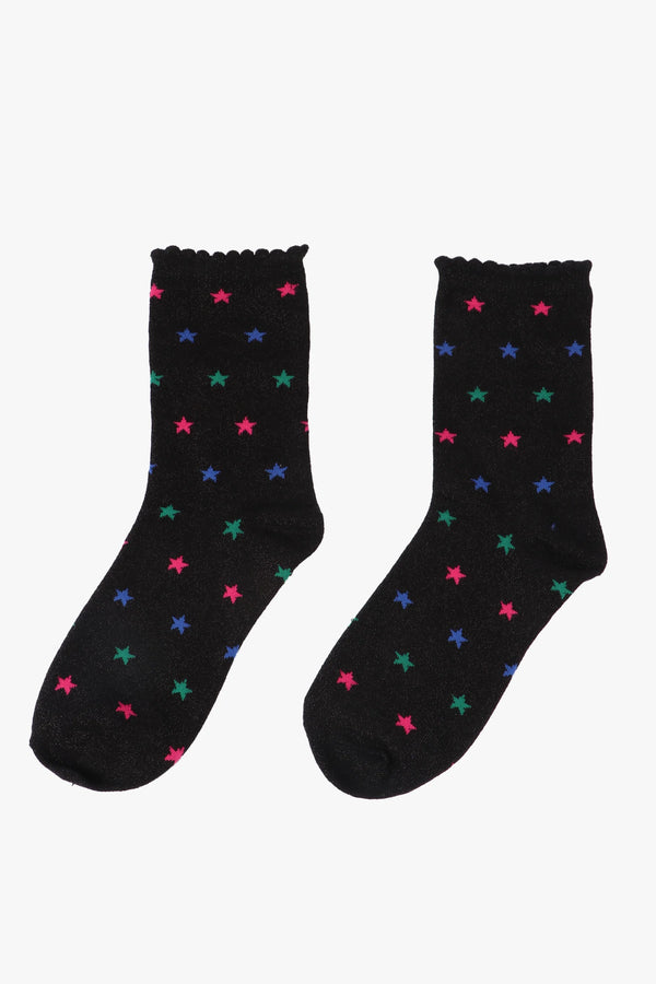 Black multi colour lurex star socks