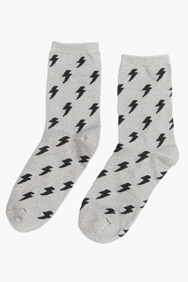 Grey lurex black bolt socks