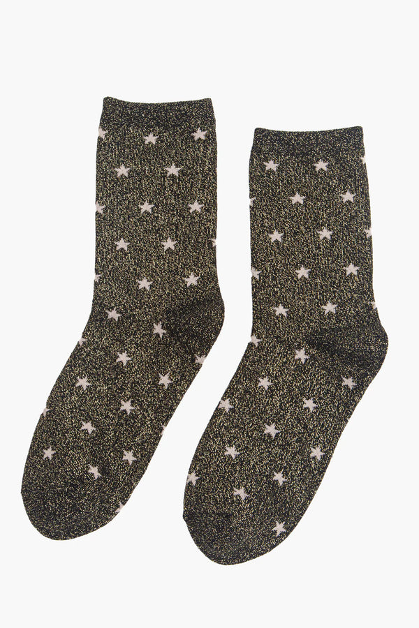 Black gold lurex star socks