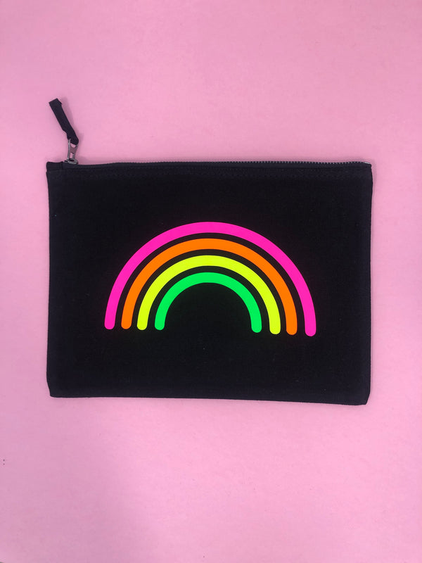 Black Multi Neon Rainbow Make Up Bag Pouch