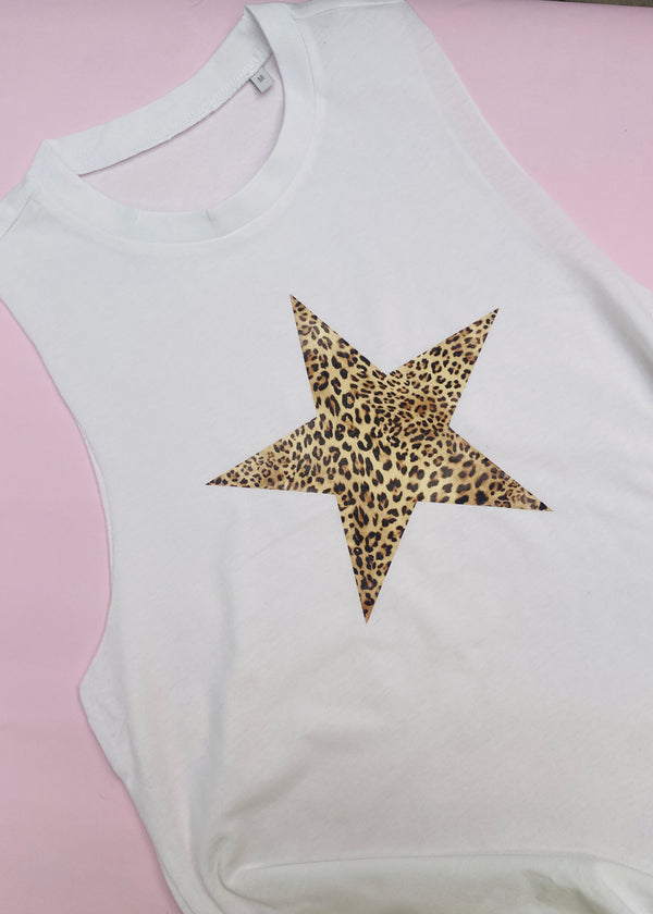 White Leopard Star gym tank