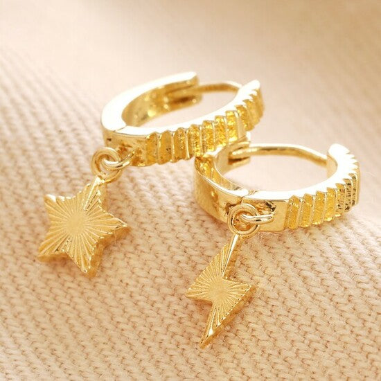 Gold Star & Bolt huggie Earrings