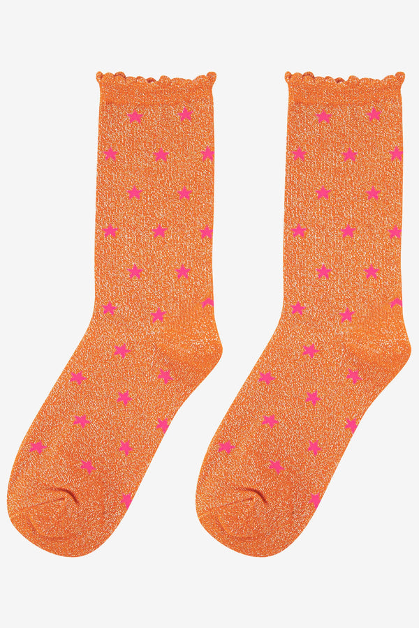 Orange with pink star glitter socks