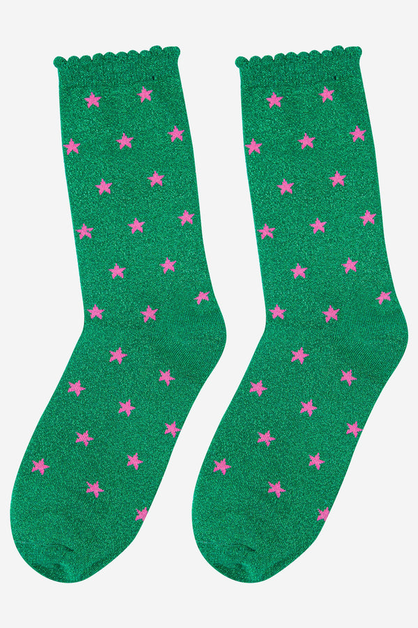 Green with pink star glitter socks
