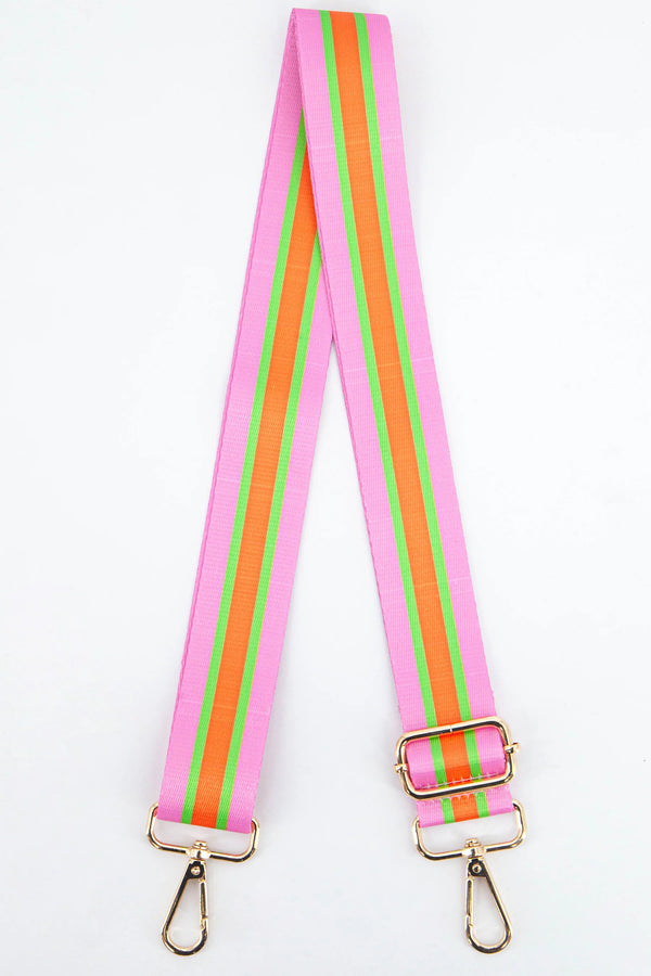 Pink multi stripe bag strap