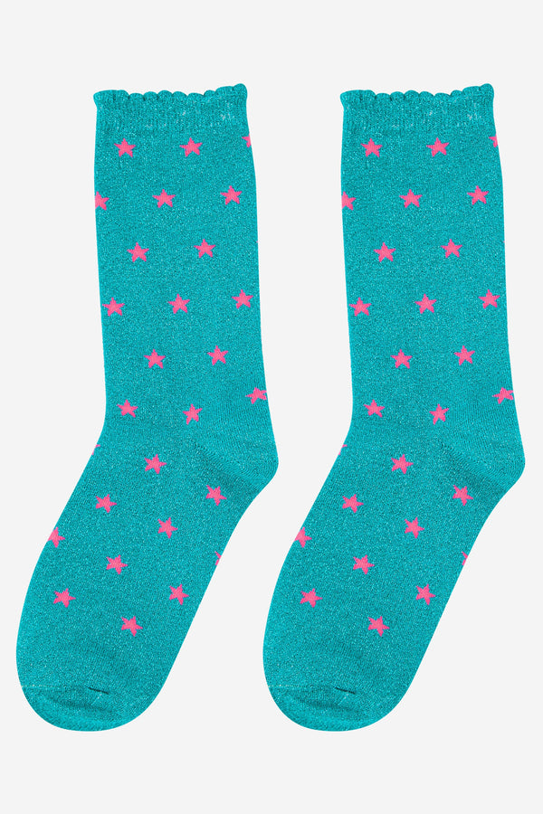 Turquoise glitter with pink star socks