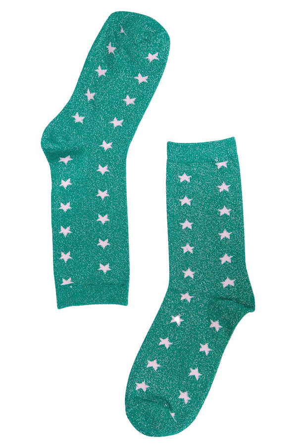 Green pink lurex star socks