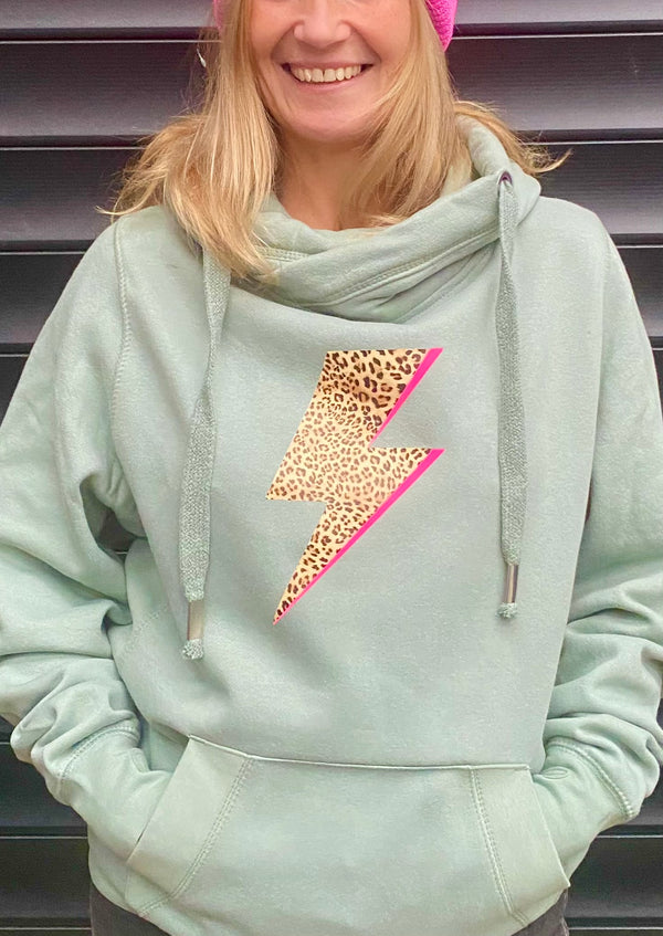 SPRING colours Leopard Bolt Flash cowl hoodie