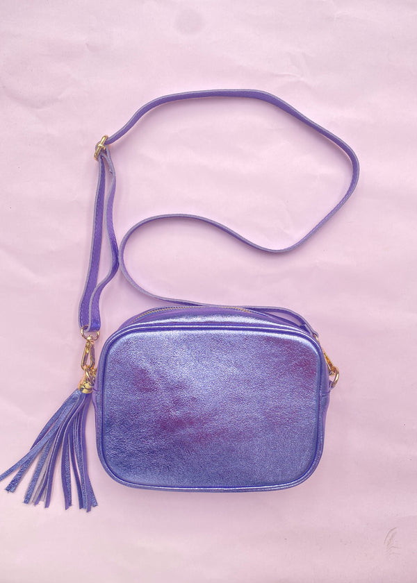 Metallic Lilac leather crossbody handbag
