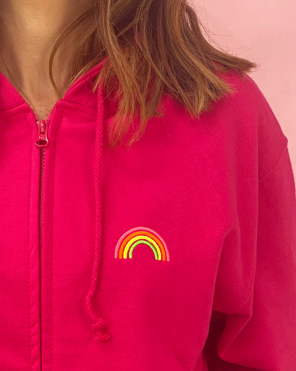 Lipstick Multi Neon Rainbow Embroidered zip up hoodie